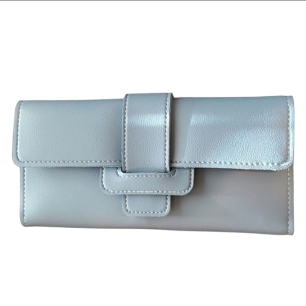 Women's Light Blue Faux Leather‎ Long Leather Wallet Clutch